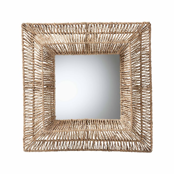 Bali & Pari Collice Modern Bohemian Metal and Natural Brown Seagrass Accent Wall Mirror 240-13462-ZORO - main